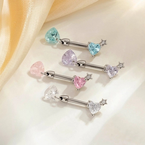 Heart Star Cubic Zirconia Body Piercing Jewelry Titanium Steel Copper Nipple Ring Industrial Barbell Sweet Style For Women