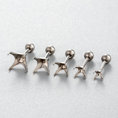 F136 Titanlegierung Ohrstecker Vier Krappen Leerfassung Schraubverschluss Kugel Ohrknochen Piercing DIY Schmuck Zubehör