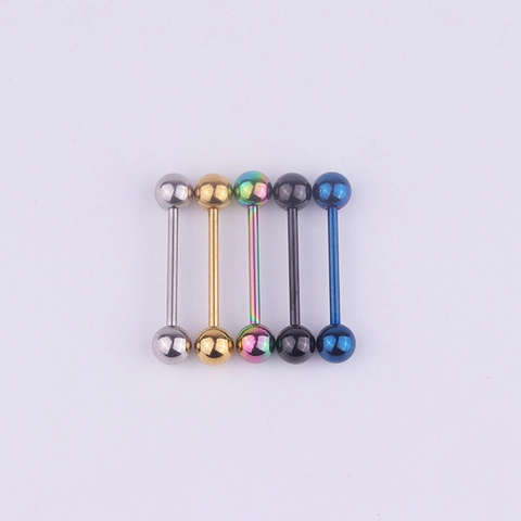 316L Stainless Steel Tongue Rings Nipple Piercing Jewelry Barbell Straight Bar Double Balls Body Decor