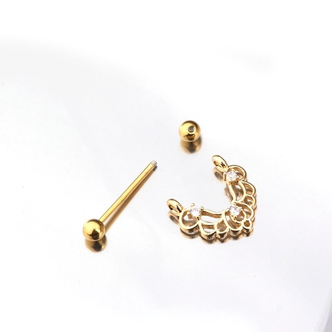 316L Stainless Steel Nipple Shield Piercing Jewelry Copper Inlaid Cubic Zirconia Shield Shape Body Accessory Fashion Jewelry