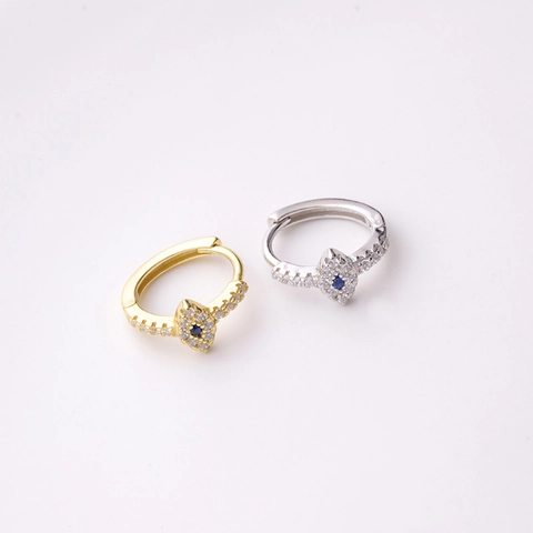 Evil Eye Huggie Hoop Earrings 925 Sterling Silver Blue Cubic Zirconia Micro Pave Piercing Jewelry For Women