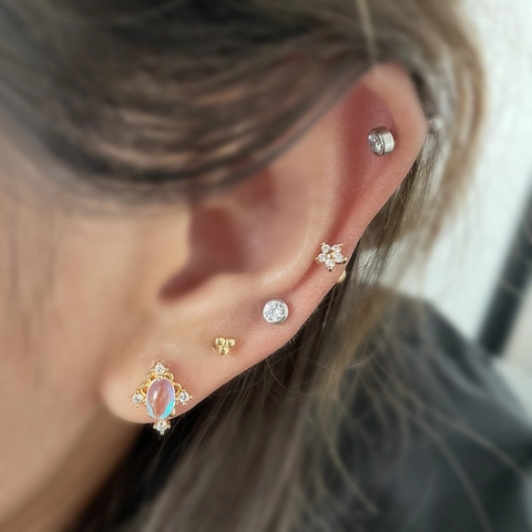 Synthetische Opal Ohrstecker Edelstahl Ohrringstift Kupfer Zirkon Herz Schlüssel Katzenpfote Knorpel Piercing Schmuck Damen