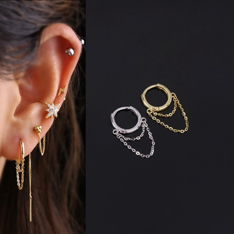 Orecchini A Cerchio In Argento Sterling 925 Catena Nappa Huggie Minimalista Gioielli Di Moda Per Donna