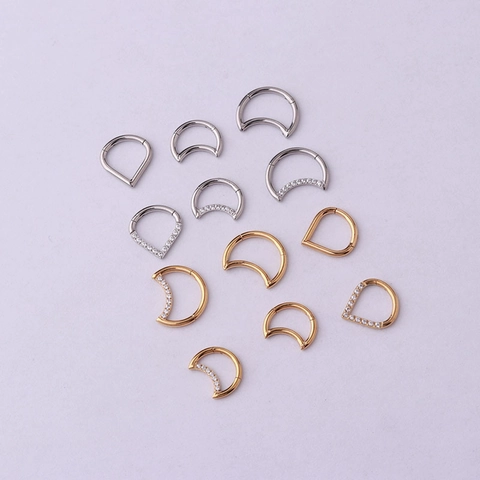 Nose Ring Cartilage Earring Stainless Steel Copper Zircon Hinged Clicker Moon Water Drop Shape Body Piercing Jewelry Unisex