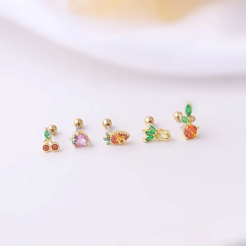 Fruit Shape Ear Cartilage Studs Colorful Cubic Zirconia Piercing Jewelry With Stainless Steel Earring Post