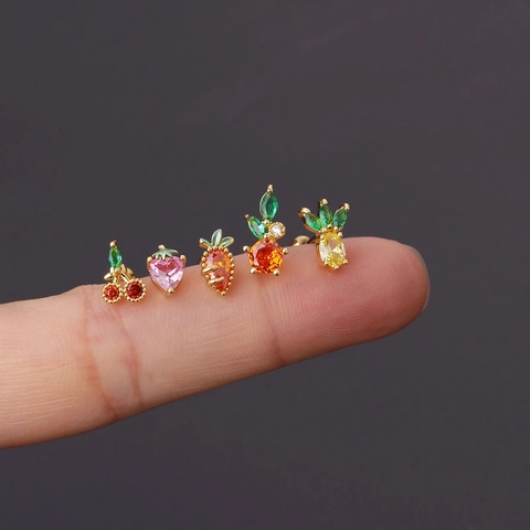 Fruit Shape Ear Cartilage Studs Colorful Cubic Zirconia Piercing Jewelry With Stainless Steel Earring Post