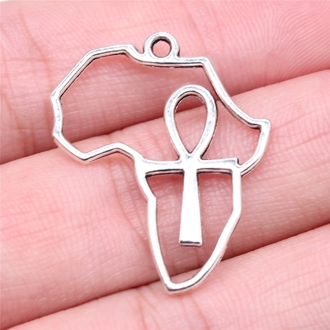Africa Map Ankh Cross Pendant Alloy Electroplated Metal Charm For DIY Jewelry Making Ancient Silver Ethnic Style Accessory