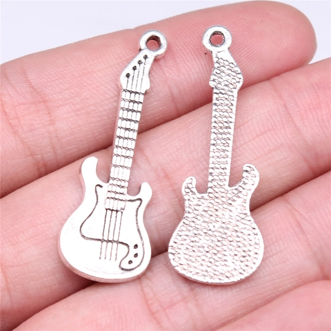 Vintage Alloy Electric Guitar Pendant Charm Antique Silver Plated Musical Instrument For DIY Jewelry Making Accessories