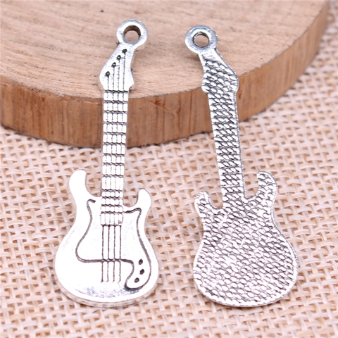 Vintage Alloy Electric Guitar Pendant Charm Antique Silver Plated Musical Instrument For DIY Jewelry Making Accessories