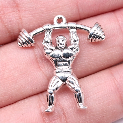 Alloy Weightlifting Athlete Man Pendant Fitness Muscular Figure Barbell Charm For DIY Jewelry Making Necklace Accessory