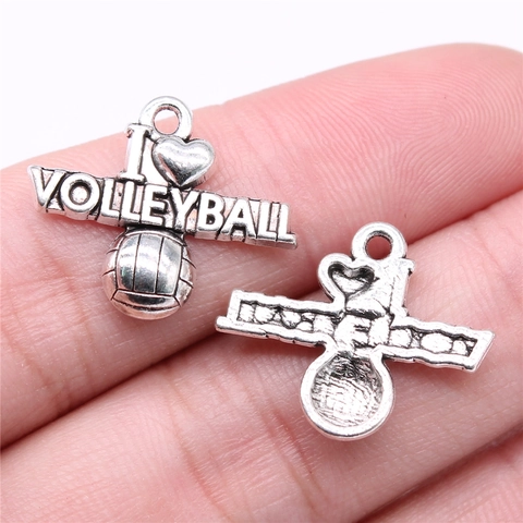 I Love Volleyball Heart Sports Pendant Alloy Metal Charms Antique Silver Bronze Gold Volleyball DIY Jewelry Making Charms