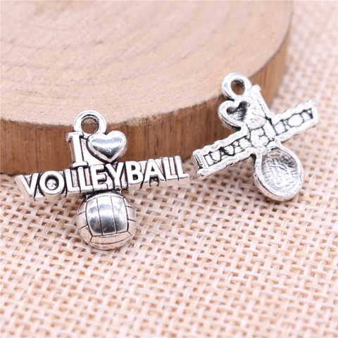 I Love Volleyball Heart Sports Pendant Alloy Metal Charms Antique Silver Bronze Gold Volleyball DIY Jewelry Making Charms