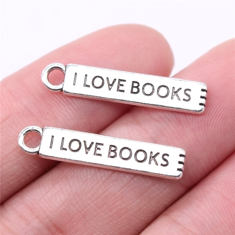 Vintage Metal Rectangular Lettering Pendant I Love Books Charm For Jewelry Making DIY Antique Silver Gold Handicraft Accessory