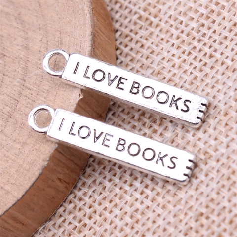 Vintage Metal Rectangular Lettering Pendant I Love Books Charm For Jewelry Making DIY Antique Silver Gold Handicraft Accessory