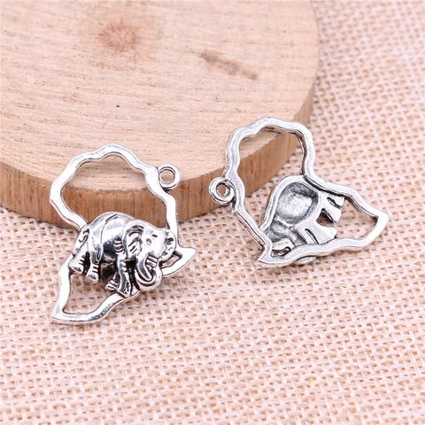 Antique Silver Africa Map Elephant Pendant Alloy Retro DIY Jewelry Making Accessory Ethnic Style Crafting Charm
