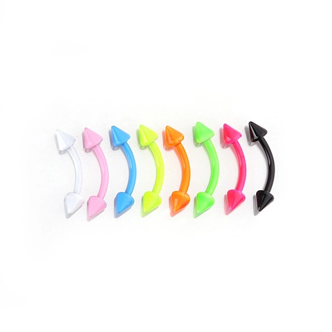 Stainless Steel Curved Barbell Eyebrow Rings Studs With Spike Ends Neon Lacquer Coated Colorful Body Piercing Jewelry