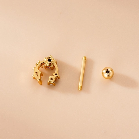 Purple Zircon Heart Moon Cartilage Studs Stainless Steel Post Copper Piercing Jewelry Screw Back