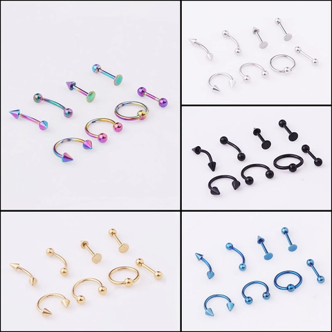 Stainless Steel Body Piercing Jewelry For Nose Eyebrow Lip Stud Captive Bead Ring Gold Silver Black Blue Rainbow Unisex Fashion