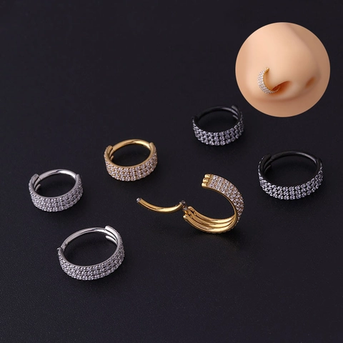 Anello Al Naso Piercing Setto Acciaio Inossidabile Zirconi Multi Fila Clicker A Segmento Elice Cartilagine Gioielli Per Donna