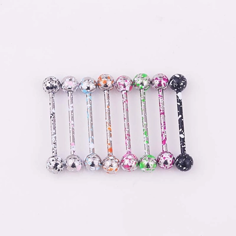 Stainless Steel Tongue Nipple Barbell Piercing Jewelry Colorful Splatter Graffiti Pattern Painted Ball Body Jewelry Punk