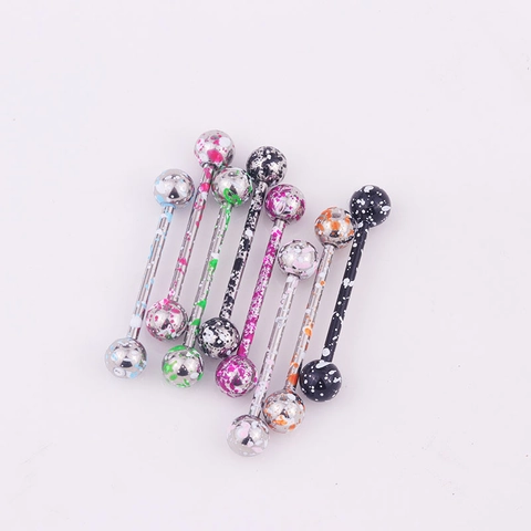 Stainless Steel Tongue Nipple Barbell Piercing Jewelry Colorful Splatter Graffiti Pattern Painted Ball Body Jewelry Punk