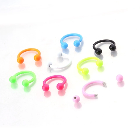 Neon Stainless Steel Horseshoe Circular Barbell Rings Colorful Painted Septum Nose Lip Piercing Jewelry Punk Style