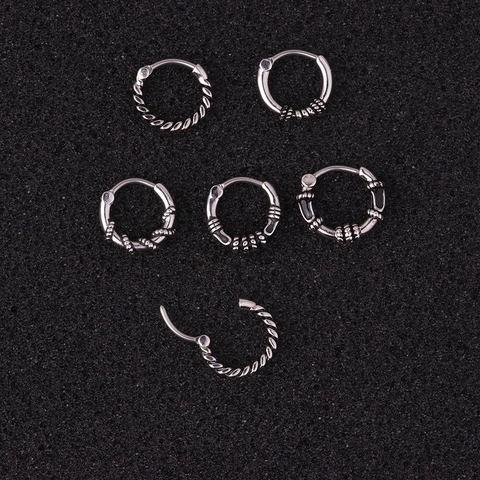 Retro Septum Ring Cartilage Earring Hoop Stainless Steel And Copper Antique Silver Twist Clicker Piercing Jewelry