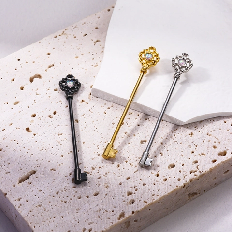 Key Shaped Industrial Barbell Earring Stainless Steel Heart Faux Opal Piercing Jewelry Cartilage Ear Bone Gothic Punk Style
