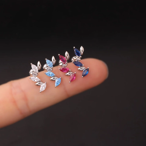 Piercing Helix Clous Oreille Forme De Feuille Acier Inoxydable Cuivre Zirconium Coloré Cartilage Dos À Vis Bijoux De Corps Femmes