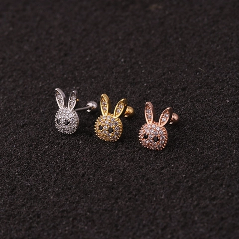 Cubic Zirconia Cartilage Stud Earrings With Stainless Steel Post Tiny Animal Shape Screw Ball Back Body Piercing Jewelry