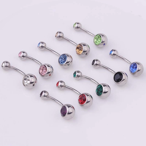 Stainless Steel Belly Piercing Rings With Colorful Rhinestone Curved Barbell Body Jewelry For Women Fashion