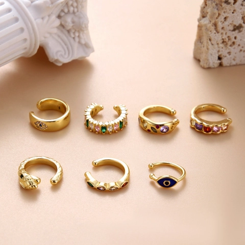 Snake Evil Eye Ear Cuff Copper Colorful Zircon Non Piercing Cartilage Clip Earrings For Women Fashion Jewelry Accessory
