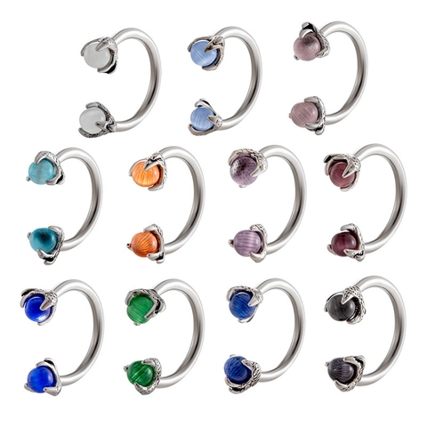 Titanium Steel Horseshoe Septum Nose Ring Dragon Claw Cat Eye Stone Body Piercing Jewelry Punk Ear Cartilage Stud