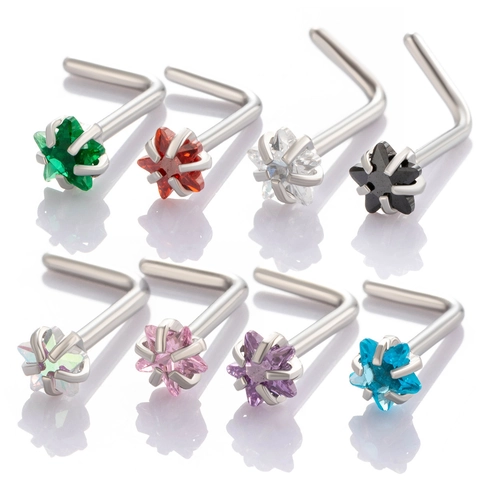 Star Zircon Stainless Steel L Shaped Nose Stud Piercing Jewelry Tiny Sparkle Minimalist For Women