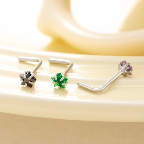 Star Zircon Stainless Steel L Shaped Nose Stud Piercing Jewelry Tiny Sparkle Minimalist For Women