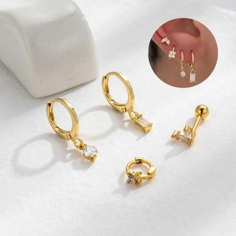 Kraakbeen Piercing Oorbellen En Ear Cuffs Roestvrij Staal Koper Cubic Zirconia Geometrische Bloem Voor Dames