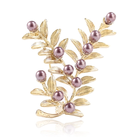 Vintage Alloy Artificial Pearl Lavender Flower Brooch Pin For Women Elegant KC Gold Silver Plated Plant Corsage Banquet Jewelry Gift