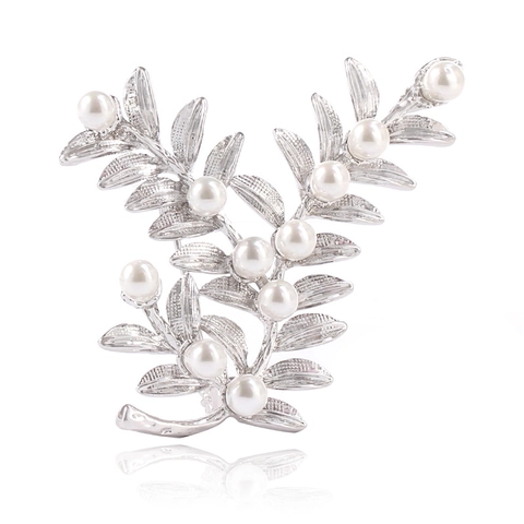 Vintage Alloy Artificial Pearl Lavender Flower Brooch Pin For Women Elegant KC Gold Silver Plated Plant Corsage Banquet Jewelry Gift