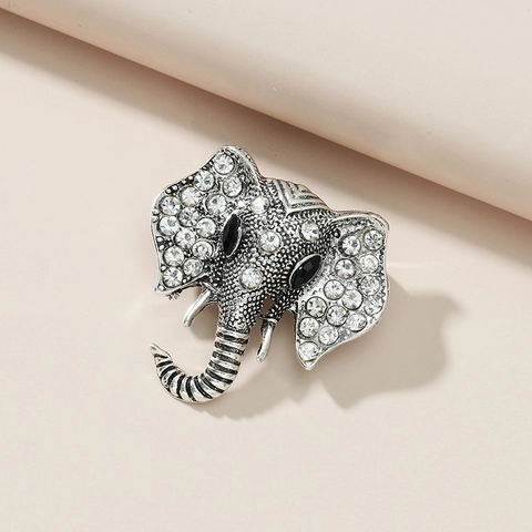 Spilla a Forma di Testa di Elefante in Lega Vintage Con Decorazione in Strass Oro Antico Argento Gioielli da Donna