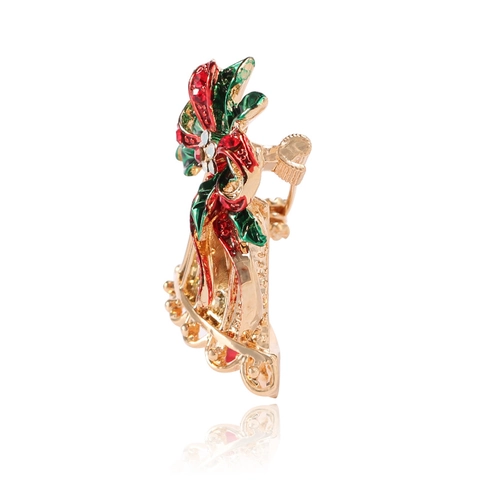 Vintage Christmas Bell Brooch Alloy Rhinestone Enamel Bowknot Holly Leaf Corsage Pin For Women Holiday Party Jewelry