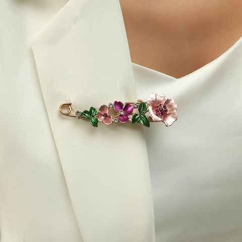 Spilla Vintage a Forma di Fiore in Smalto per Donna in Lega con Strass a Rosa Spilla di Sicurezza Gioielli di Moda Accessori per Abiti