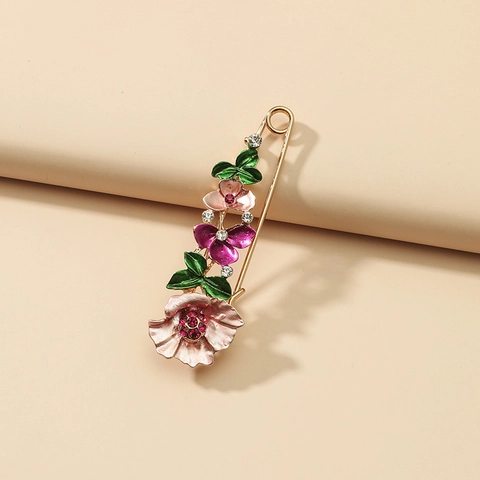 Spilla Vintage a Forma di Fiore in Smalto per Donna in Lega con Strass a Rosa Spilla di Sicurezza Gioielli di Moda Accessori per Abiti