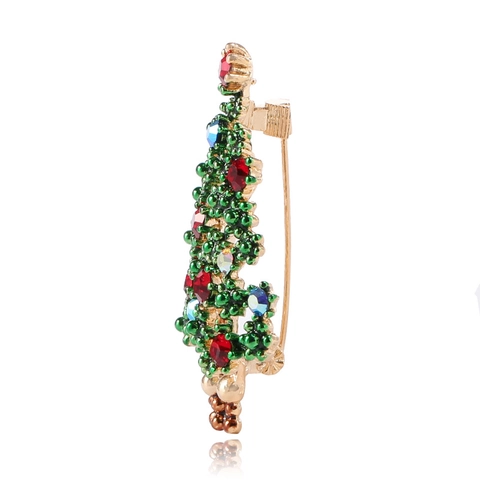Creative Alloy Rhinestone Christmas Tree Brooch For Women Festive Multicolor Jewelry Pin For Holiday Party Gift