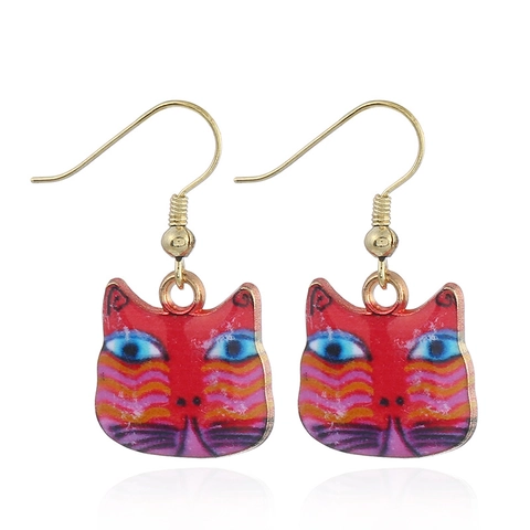 Cartoon Cat Head Drop Earrings For Women Cute Alloy Enameled Animal Hook Earrings Fashion Jewelry Accessories Jewelry