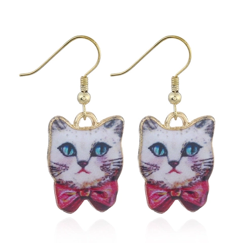 Cartoon Cat Head Drop Earrings For Women Cute Alloy Enameled Animal Hook Earrings Fashion Jewelry Accessories Jewelry