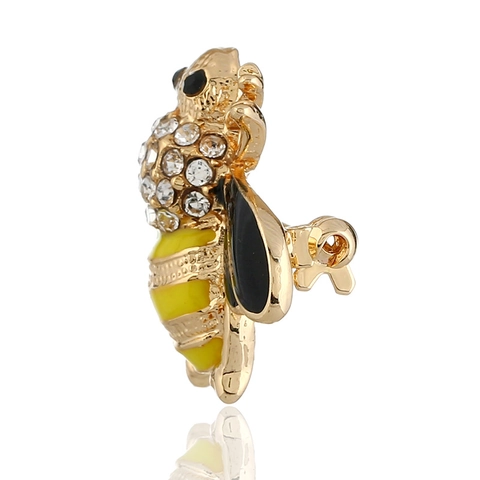 Vintage Alloy Rhinestone Bee Brooch For Women Gold Color Enamel Animal Pin For Clothing Decoration Fashion Jewelry Accessory
