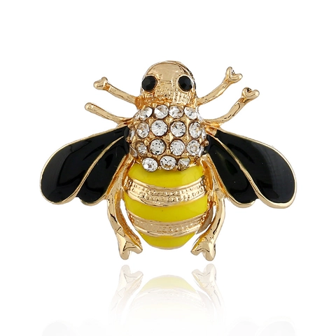 Vintage Alloy Rhinestone Bee Brooch For Women Gold Color Enamel Animal Pin For Clothing Decoration Fashion Jewelry Accessory