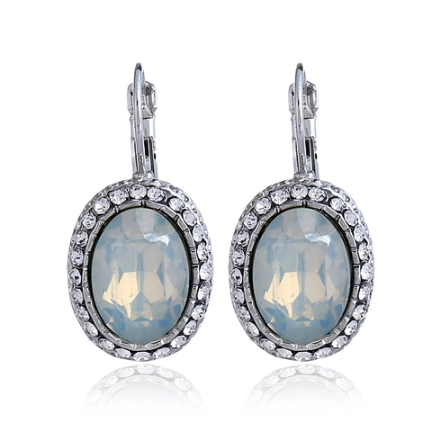 Vintage Oval Pink White Artificial Opal Crystal Earrings For Women Alloy Rhinestone Halo Leverback Drop Earrings Fashion Jewelry