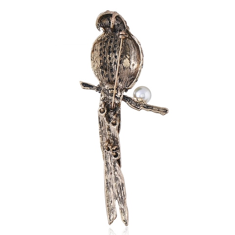 Vintage Alloy Colorful Rhinestone Parrot Brooch Elegant Enamel Bird Design With Faux Artificial Pearl Decorative Pin Women Jewelry Accessories