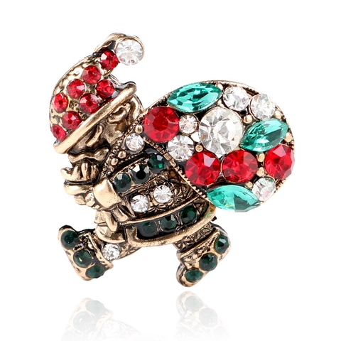Vintage Christmas Santa Claus Brooch With Colorful Rhinestones Alloy Festive Breastpin For Women Holiday Party Accessory